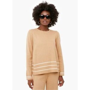 Tuckernuck Olympia Knit Top Crewneck Sweater Small Camel White Striped Pullover